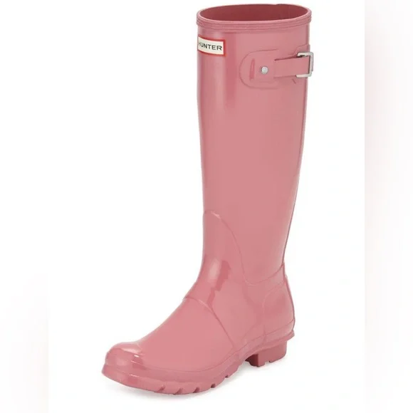 Hunter Women's Glossy Pink Rain Boots - Picture 1 of 8